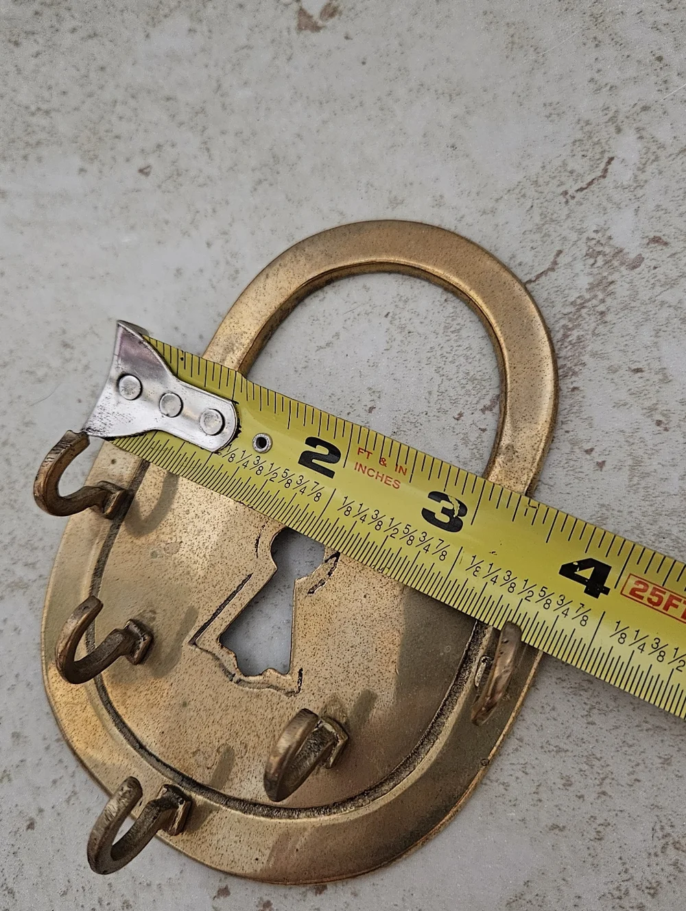 Vintage Brass Padlock Shaped Wall Key Holder Organizer Decor 5 Hooks